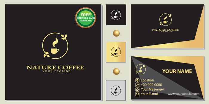 Luxury gold nature coffee shop logo, simple black, free premium business card template vector eps 10