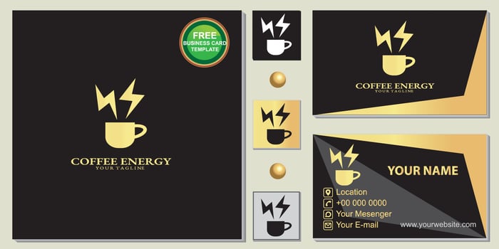 Luxury gold energy coffee shop logo, simple black, free premium business card template vector eps 10