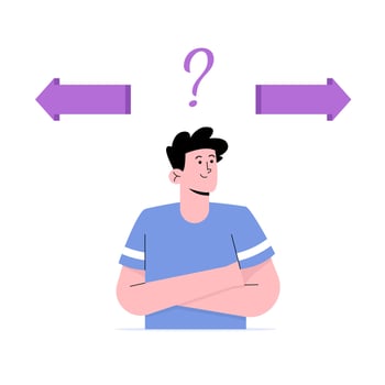 Young man confused seeing directions vector