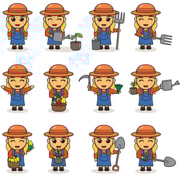 Cute Girl Farmer cartoon Bundle vector