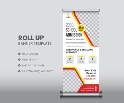 School admission roll up banner template. X banner design for school, college, university, coaching center vector