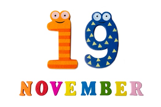 November 19 on white background, numbers and letters. photo