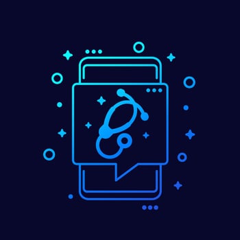 Telemedicine, medical app icon with smartphone and stethoscope vector