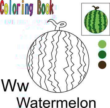 Cartoon Watermelon. Coloring book with a fruit theme. Vector illustration graphic. Good for children to learn and color.