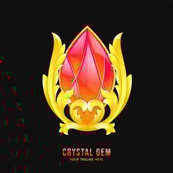Red crystal gemstone badge with ornament border vector