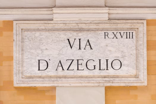 Rome, Italy, August 22, 2020 - Via D'Azeglio street sign photo