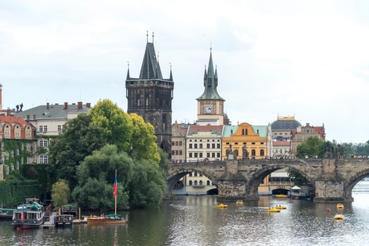 Prague, Czech Republic, July 12, 2017 - View of Charles Bridge in Prague photo