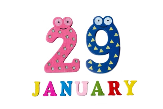 January 29 on white background, numbers and letters. photo
