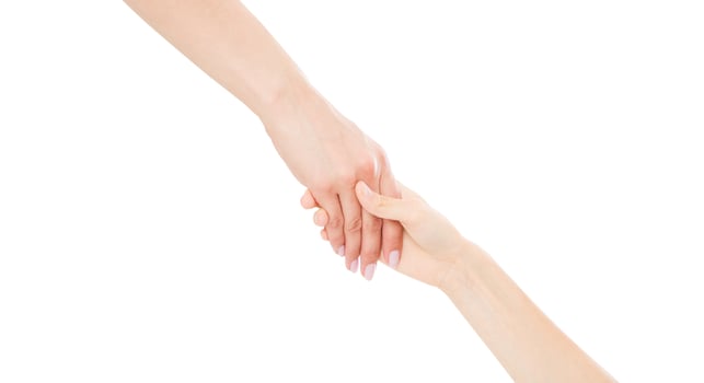 helping handshake isolated on white background, copy space, female hand photo