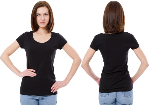 Young woman in black shirt on white background photo