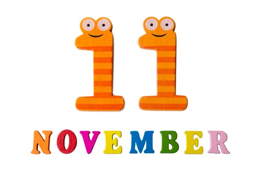 November 11 on white background, numbers and letters. photo
