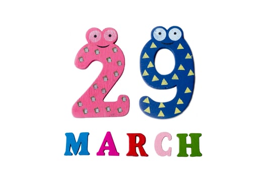 March 29 on white background, numbers and letters. photo