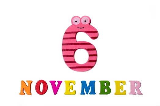November 6 on white background, numbers and letters. photo