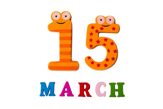 March 15 on white background, numbers and letters. photo
