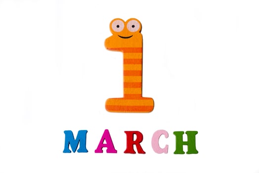 March 1, on a white background, numbers and letters. photo