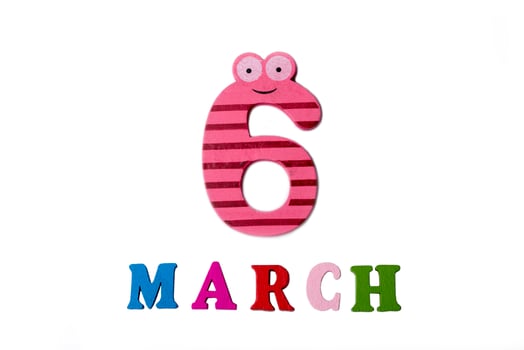 On March 6, on a white background, numbers and letters. photo