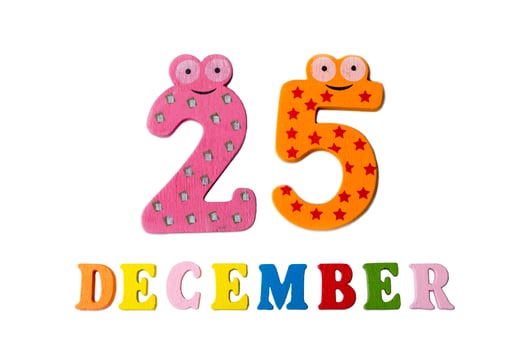 December 25 on white background, numbers and letters. photo