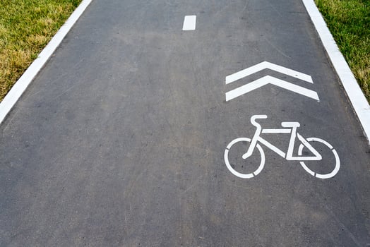The Bicycle icon is drawn on the asphalt. photo