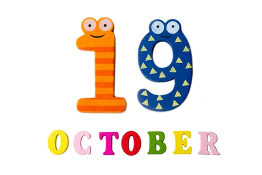 October 19 on white background, numbers and letters. photo