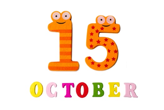 October 15 on white background, numbers and letters. photo