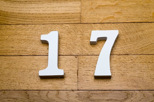 The figure is seventeen on a wooden, parquet floor. photo
