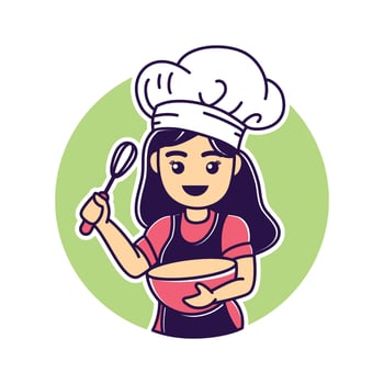 Cute bakery chef cartoon holding whisk and bowl vector