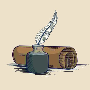 illustration of vintage maile with feather ink Free Vector