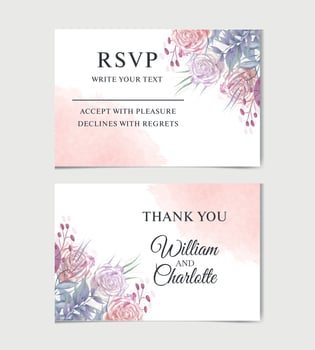 Pink rose, pale hydrangea, fern, dahlia, fall leaf bunch of flowers invitation card. Floral pastel watercolor style wedding frame. Bronze gold vector