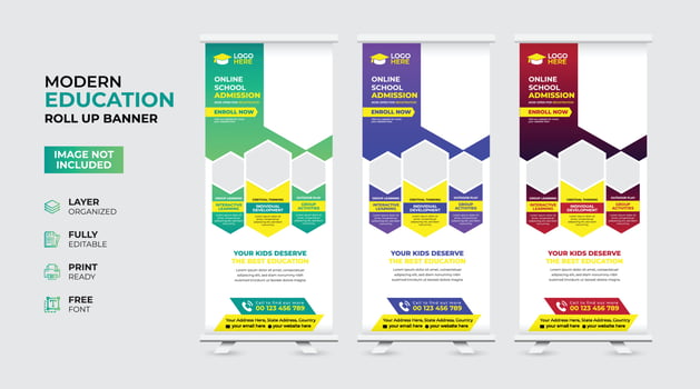 Creative and modern education admission Rollup Banner vector