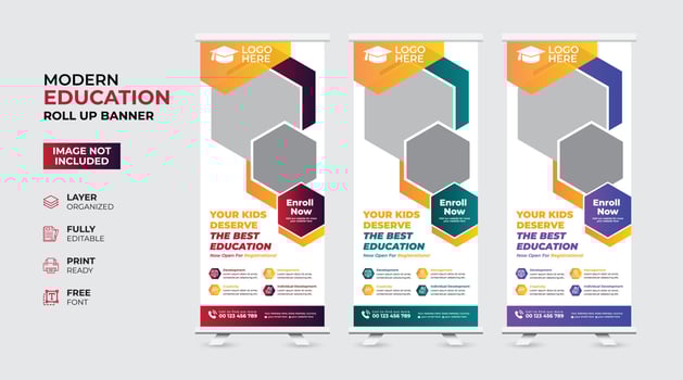 Creative and modern education admission Rollup Banner vector