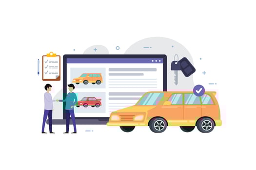 Online car rent service flat design concept vector illustration