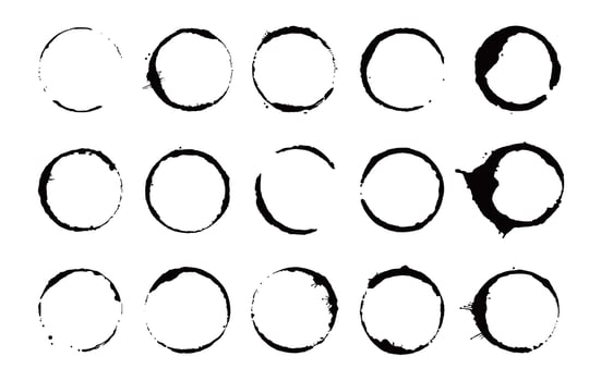 Coffee stain ring set. Vector illustration.