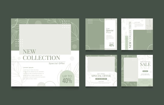 Set of Green Floral Social Media Template vector