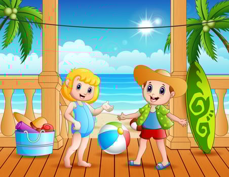 Summer vacation children on the beach vector
