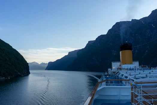 Cruise in Geiranger fjord in Norway photo