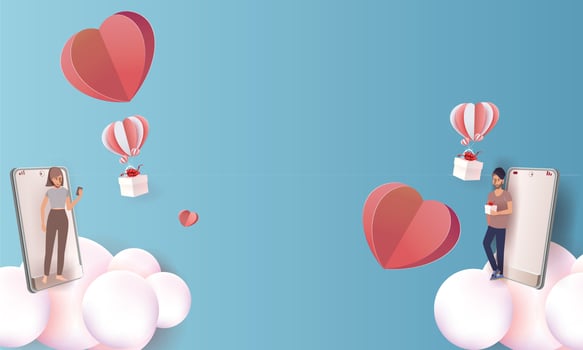 Valentine's day concept background. Vector illustration. 3d red and pink paper  realistic hearts cover  greeting in papercut realistic style. Paper clouds, flying banner.