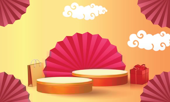 happy china new year podium gold red background festival vector illustration design banner art