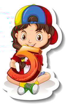 Student girl holding number five vector
