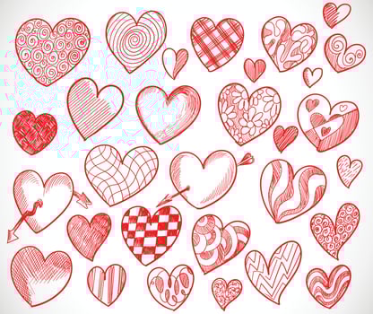 Hand draw valentines day hearts collection sketch design vector
