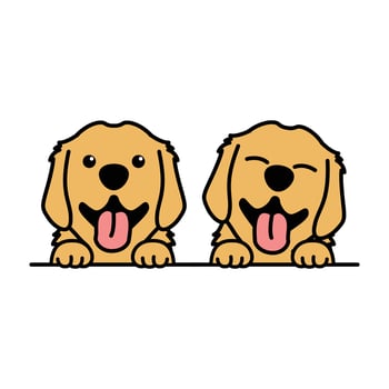 Cute golden retriever puppy cartoon, vector illustration