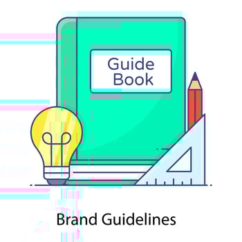 A book with brand guidelines, flat outline concept icon vector