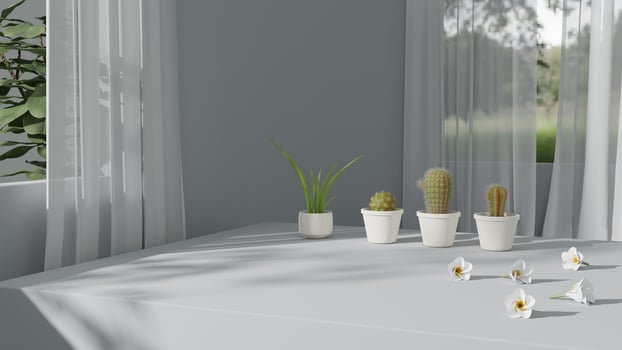 Mock up product display podium with natural plants 3D render illustration photo