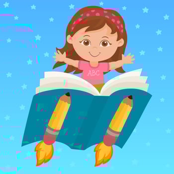 Child flying on the book, back to school vector