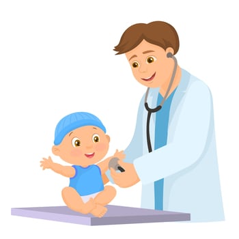 0365Pediatrician with baby, doctor exam baby in hospital vector