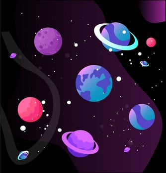 Vector image of a collection of planets in outer space
