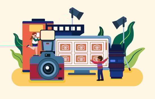 Photographer and camera equipment illustration vector