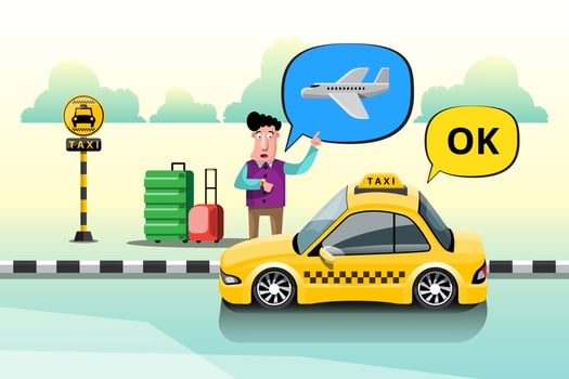 Taxi driver and taxi customers of the service. vector
