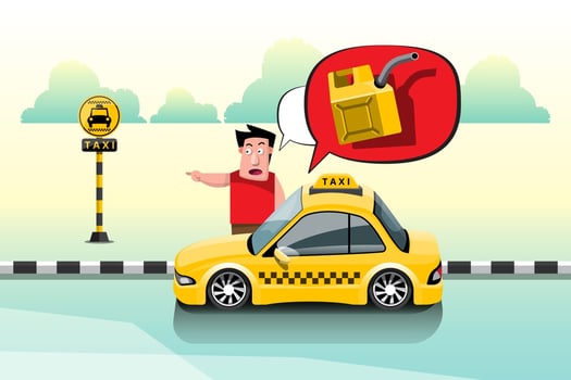 A man tells a taxi the destination of a gas station at a taxi stand in the city. vector