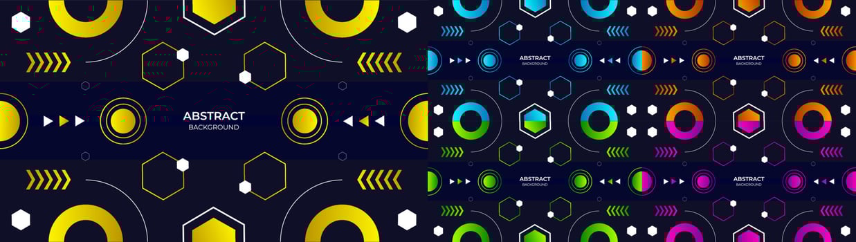 Abstract modern geometric object colorful gradient yellow, blue, orange, green and purple background. Vector illustration