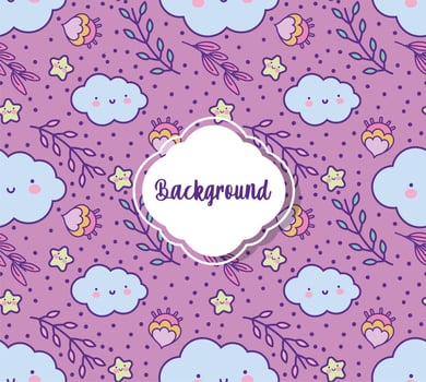 background flowers clouds cartoon decoration flat layout vector